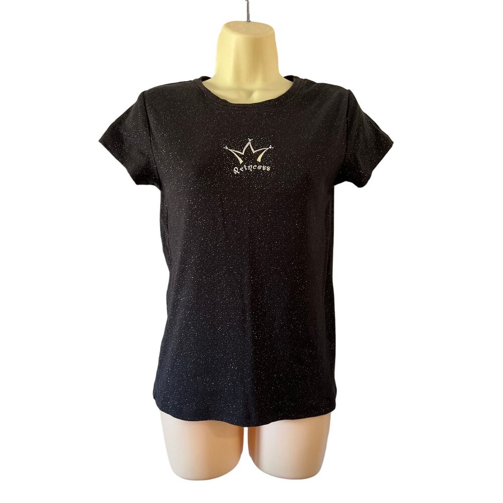 Walt Disney World Black & Silver Sparkle Knit Princess Top Size M Vintage Y2K